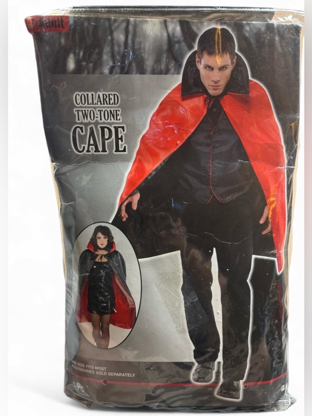 Collared Two Tone Vampire Costume Cape Black Red Adult Unisex One Size Fits Most